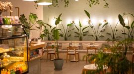 Sebuah kafe modern dengan jendela besar menghadap pemandangan pegunungan hijau yang asri di Sentul, menciptakan suasana tenang dan estetik untuk menikmati secangkir kopi hangat. Interior kafe didominasi material kayu dan pencahayaan hangat, mengundang pengunjung untuk bersantai dan melepaskan penat.